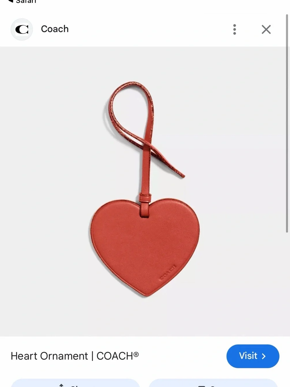 Coach Heart Shaped Leather Bag Charm/ Ornament NWT